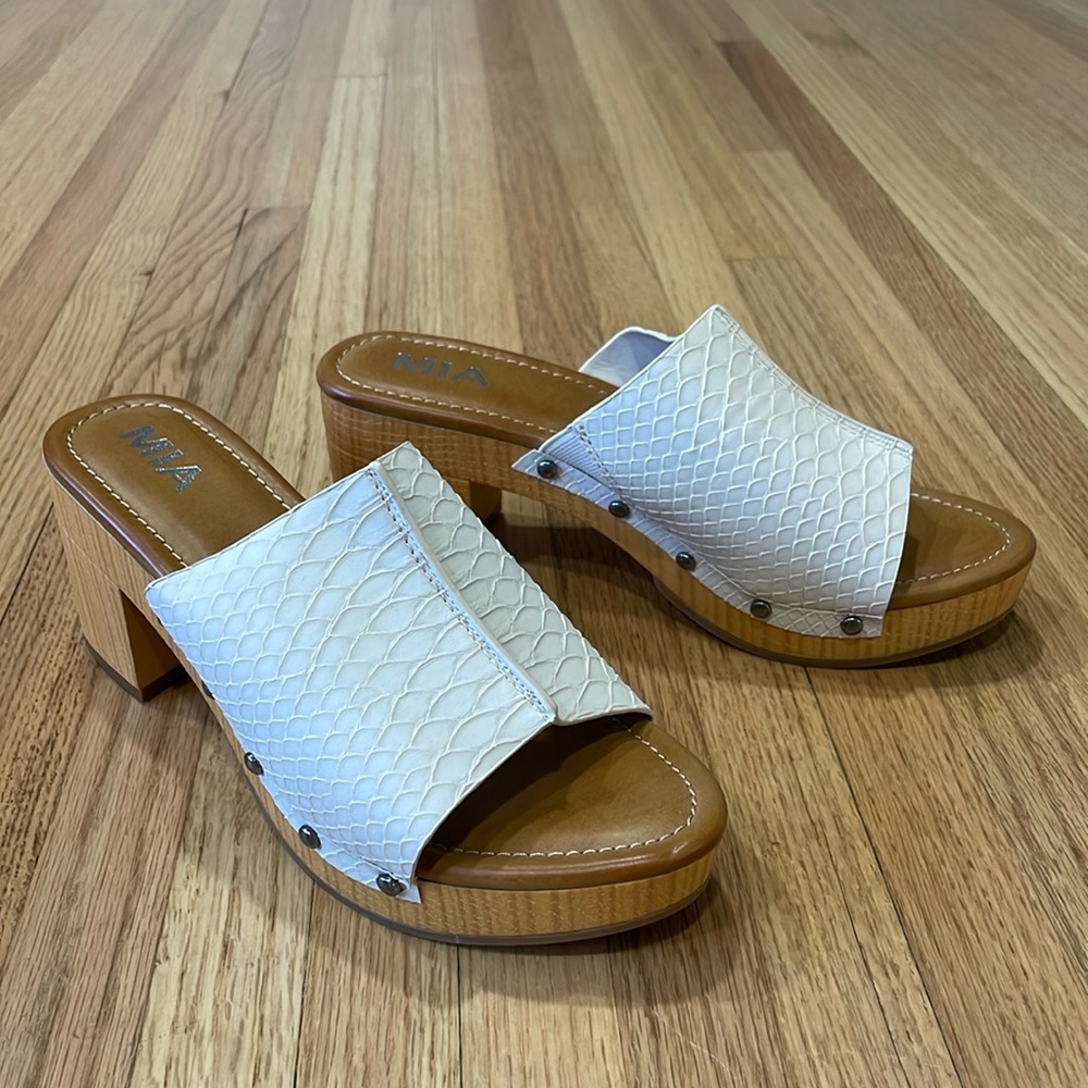 MIA Snakeskin Clog Heels